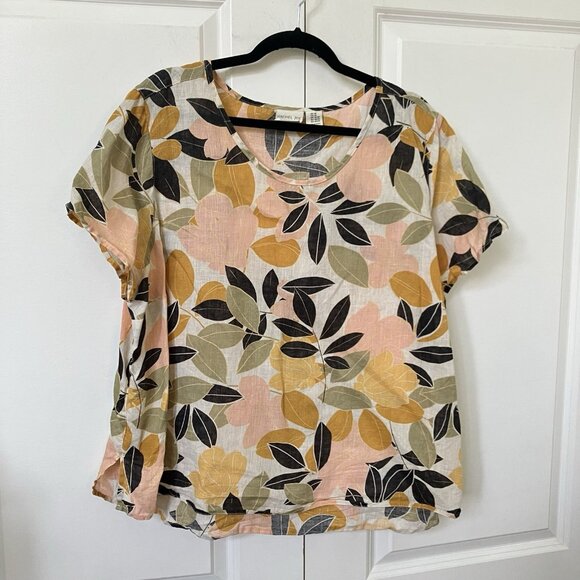 Rachel Zoe T-shirt Womens 2X 100% Linen Floral Foliage Beach Boho - Picture 1 of 6